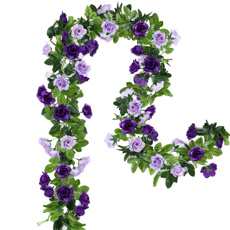 Floweroyal 6 Pack Artificial Flower Garlands 7.9FT Fake Rose Vines Silk Flowers Hanging Rose Ivy for Wedding Arch Party Home Garden Wall Decor (Purple) - Image 1