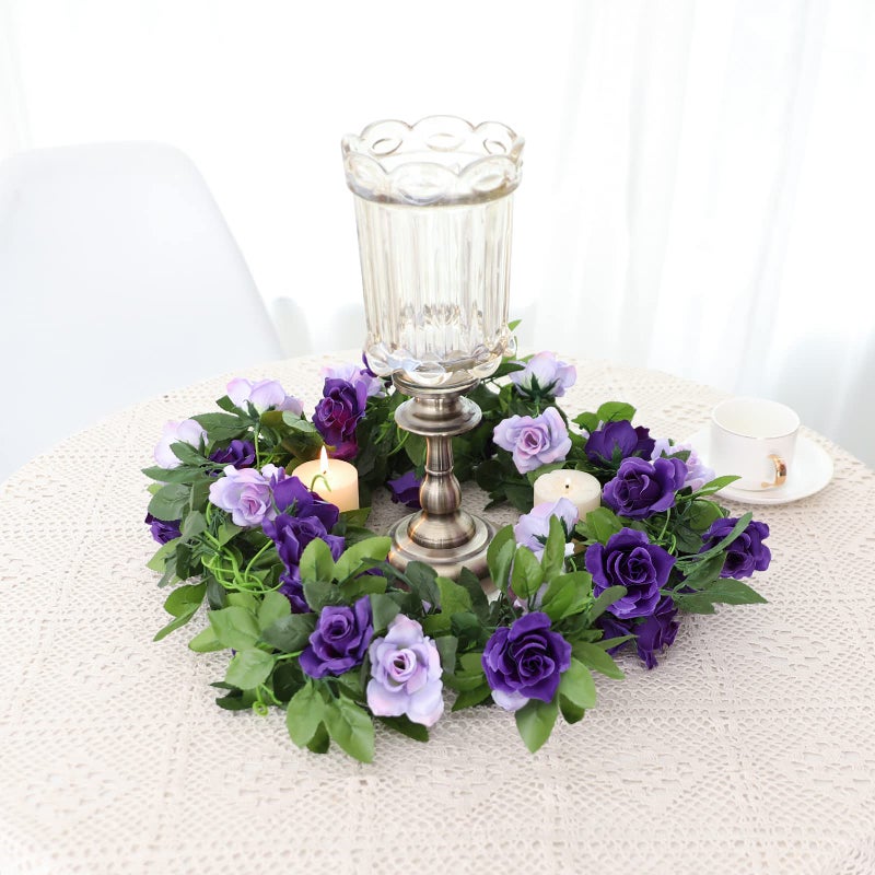 Floweroyal 6 Pack Artificial Flower Garlands 7.9FT Fake Rose Vines Silk Flowers Hanging Rose Ivy for Wedding Arch Party Home Garden Wall Decor (Purple) - Image 5