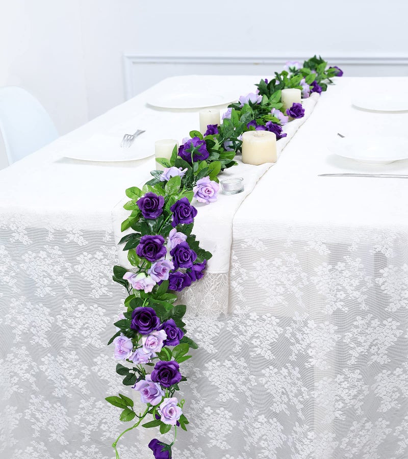Floweroyal 6 Pack Artificial Flower Garlands 7.9FT Fake Rose Vines Silk Flowers Hanging Rose Ivy for Wedding Arch Party Home Garden Wall Decor (Purple) - Image 4
