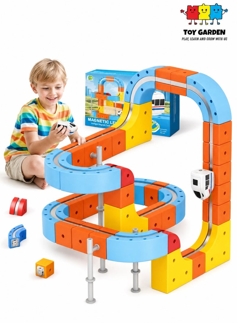 TOY GARDEN 80 Pieces Electric Train Set Toy for Boys and Girls Cube Track Magnetic Block with Gift 3D Train Flexible Car Racing Track Children High Quality Educational Building Set Creative Learning Gift Set - Image 2