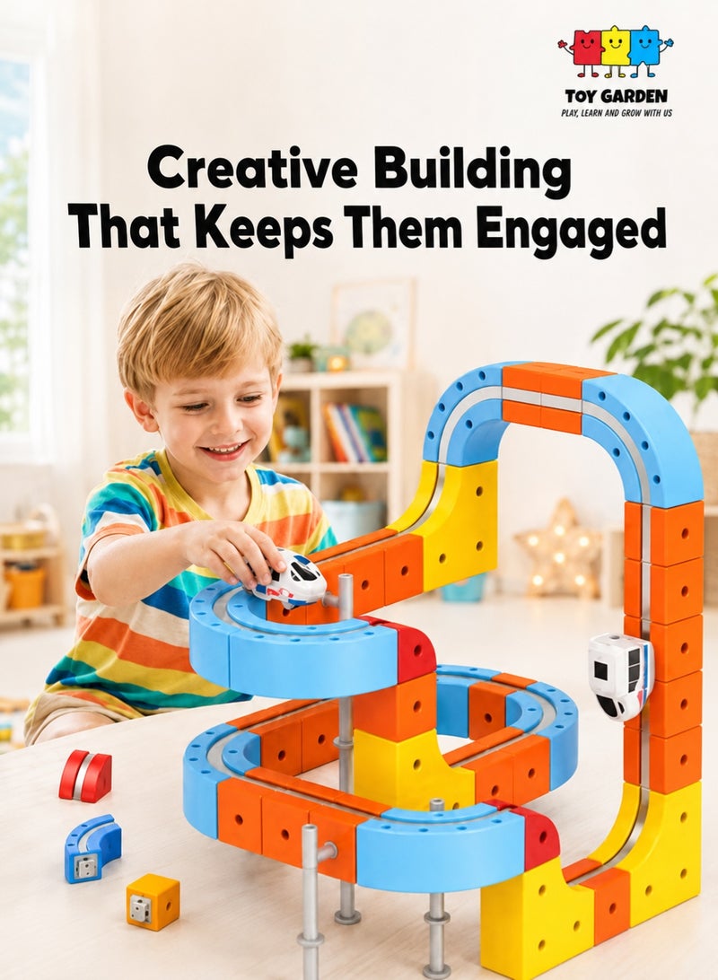 TOY GARDEN 80 Pieces Electric Train Set Toy for Boys and Girls Cube Track Magnetic Block with Gift 3D Train Flexible Car Racing Track Children High Quality Educational Building Set Creative Learning Gift Set - Image 1
