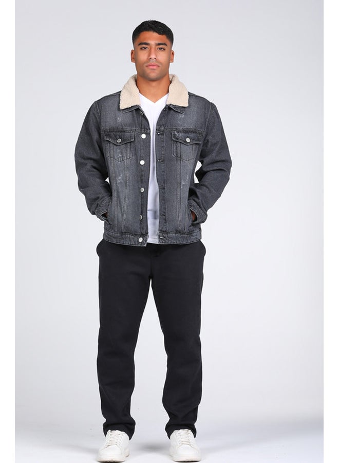 Marco Bergamo Men's Denim Jacket with Fur Collar - Image 2