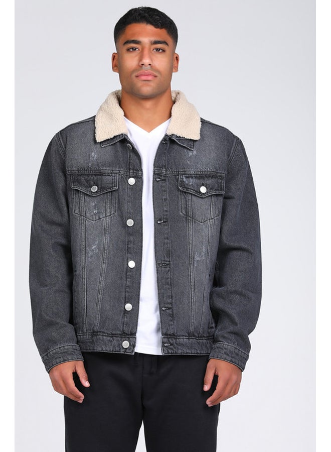 Marco Bergamo Men's Denim Jacket with Fur Collar - Image 1
