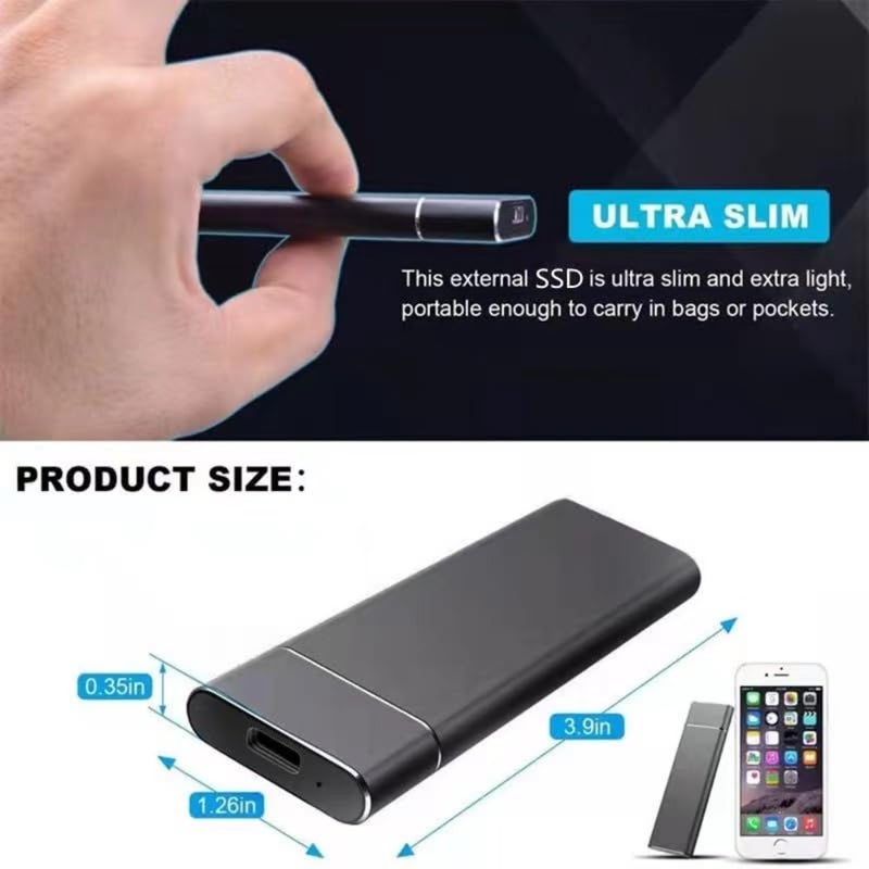 Portable External Hard Drive Type C USB 2.0, 2TB HDD for Laptop and PC, Black ABS Plastic, Shock-Resistant and Compact Design - Image 2