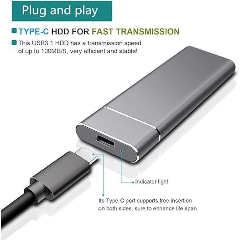 Portable External Hard Drive Type C USB 2.0, 2TB HDD for Laptop and PC, Black ABS Plastic, Shock-Resistant and Compact Design - Image 4