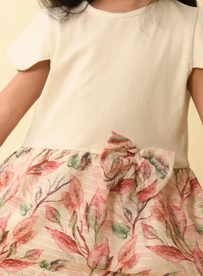 LILPICKS Flower Printed Bow Detail Fit and Flare Dress by Styli