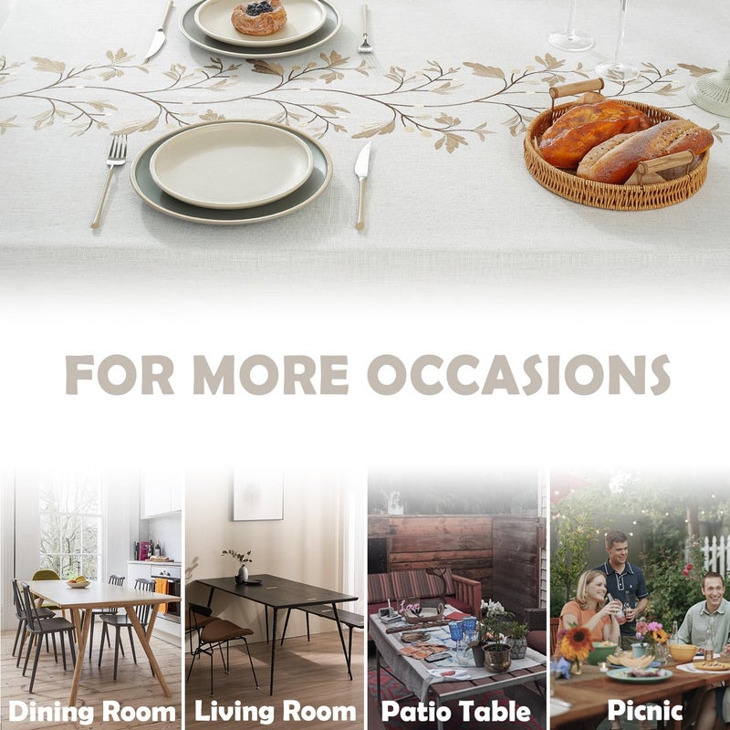 Jia le JIALE Rectangle Table Cloth, Heavy Duty Cotton Linen Waterproof Tablecloths Farmhouse Tablecloth, Soft and Wrinkle Free Table Cover with Tassels, Coffee Flower, 55''x70'' - Image 5