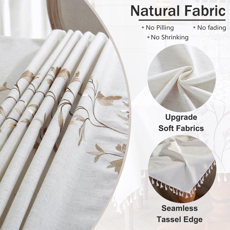Jia le JIALE Rectangle Table Cloth, Heavy Duty Cotton Linen Waterproof Tablecloths Farmhouse Tablecloth, Soft and Wrinkle Free Table Cover with Tassels, Coffee Flower, 55''x70'' - Image 3