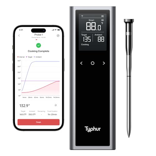 Typhur مقياس حرارة اللحم الذكي اللاسلكي Typhur Sync One: قاعدة مستقلة مع شاشة LCD، نطاق غير محدود من WiFi وBluetooth، استقرار إشارة معزز للشواء، الشواية، الفرن، والمدخن - Image 1
