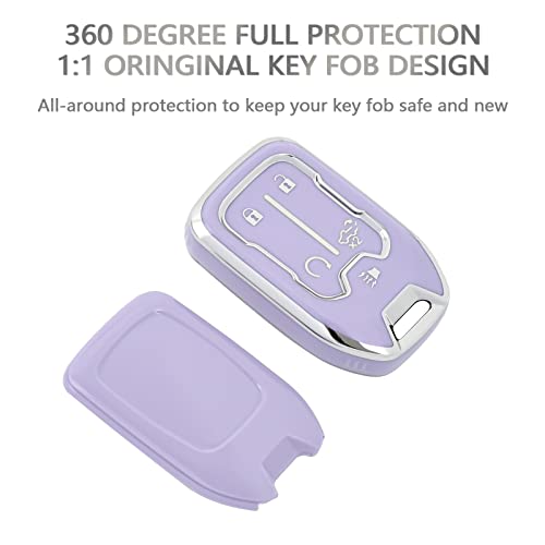 OFFCURVE Compatible with GMC Key Fob Cover Key Fob Case for Chevy Suburban Tahoe Terrain Acadia Yukon Silverado GMC Sierra 1500 2500HD 3500HD Car Accessories Smart Key Protector, Purple - Image 3