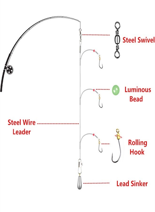 SENYUBBY Senyu Fishing Hook Snelled Stainless Steel Wire Leader Fishing Rigs Hooks 24# - Image 3