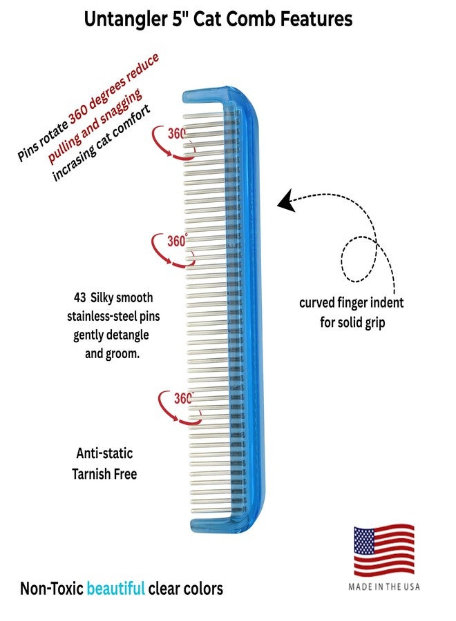 Untangler Cat Comb - 5" with ultra fine silky smooth rotating teeth for gentle mat clearing; 7" with dual-spaced teeth, SkyBlue - Image 4