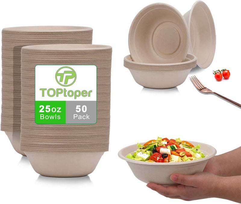 TOPtoper 25Oz 50Pack Large Paper Bowls, Disposable Bowls Bulk Leakproof and Microwave Safe for Hot or Cold Use (25 OZ) - Image 1