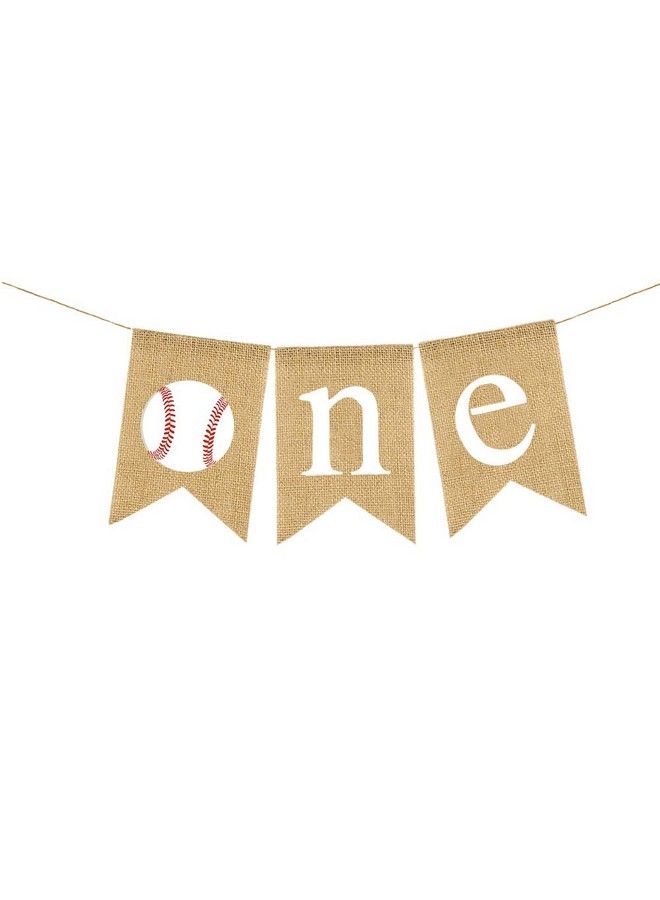 Rainlemon Jute Burlap Baseball One Banner Rustic Boy Girl 1St Birthday Party Highchair Decoraiton - Image 1