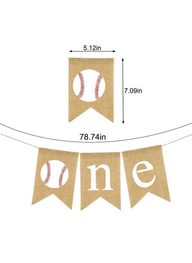Rainlemon Jute Burlap Baseball One Banner Rustic Boy Girl 1St Birthday Party Highchair Decoraiton - Image 3