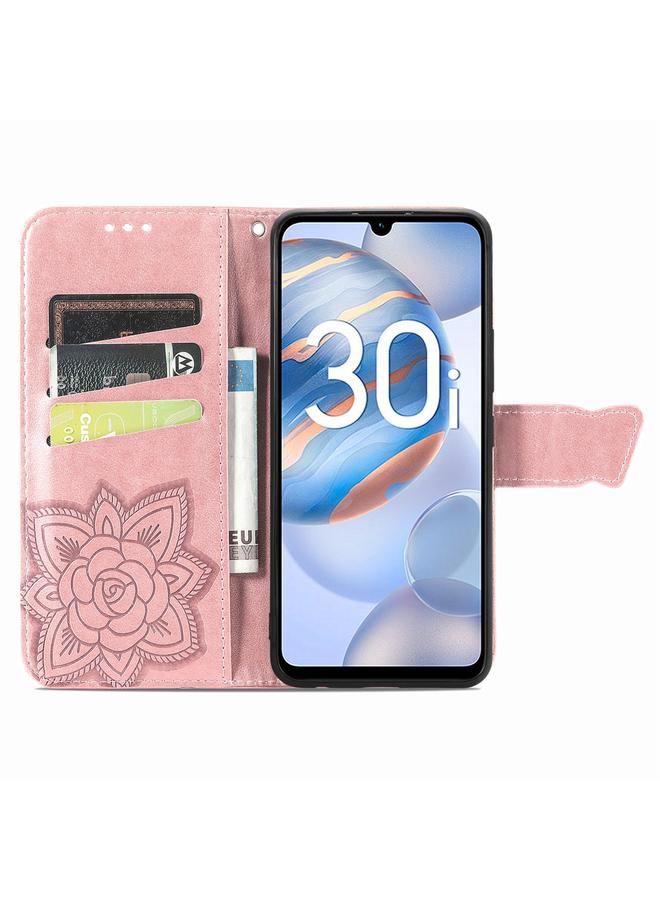 اس-توب جراب هاتف Honor 30i من الجلد المنقوش بنقشة زهور الحب والفراشات - Image 3