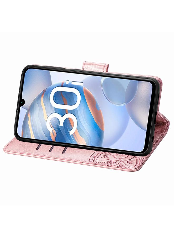 اس-توب جراب هاتف Honor 30i من الجلد المنقوش بنقشة زهور الحب والفراشات - Image 4