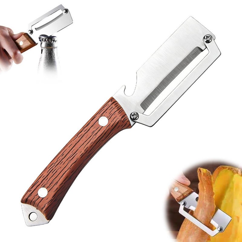 Plastic multi-functional peeler, kitchen-grade, solid wood handle, peeler for household use, specifically for peeling lettuce and pumpkin. - Image 1