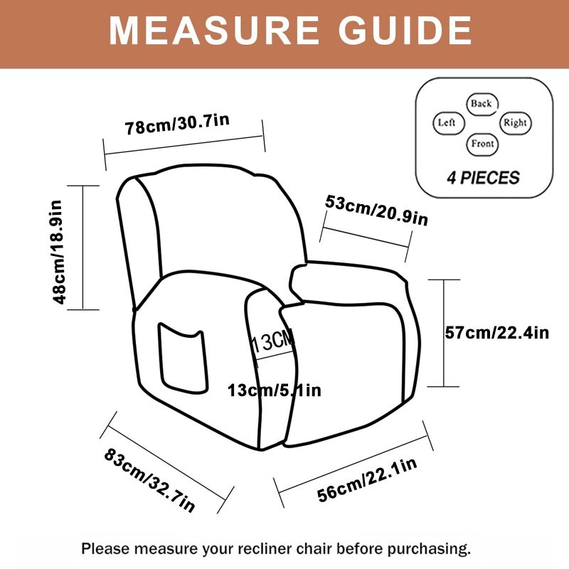 Eco-Ancheng Recliner Slipcovers 4-Pieces Recliner Chair Covers Lazy Boy Chair Covers Stretch Recliner Couch Covers Fitted Non Slip Reclining Slipcovers Furniture Protector for Recliner with Pocket,t30 - Image 5