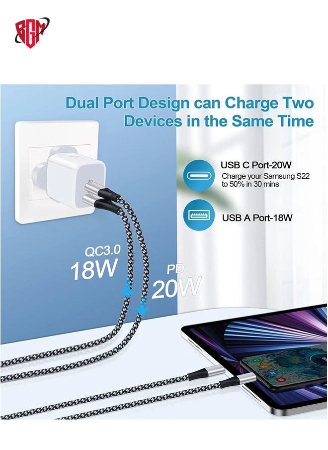 BGM - Galaxy A13/A12/A23/A52s/A32/A33/A22/Z Fold 4/Z Flip 4 USB C Charger Plug,20W Dual Ports PD & QC 3.0 Mains Wall Charger Plug,Type C Plug Fast Charging Power Adapter With Samsung Galaxy A13,iPhone12/13 - Image 1