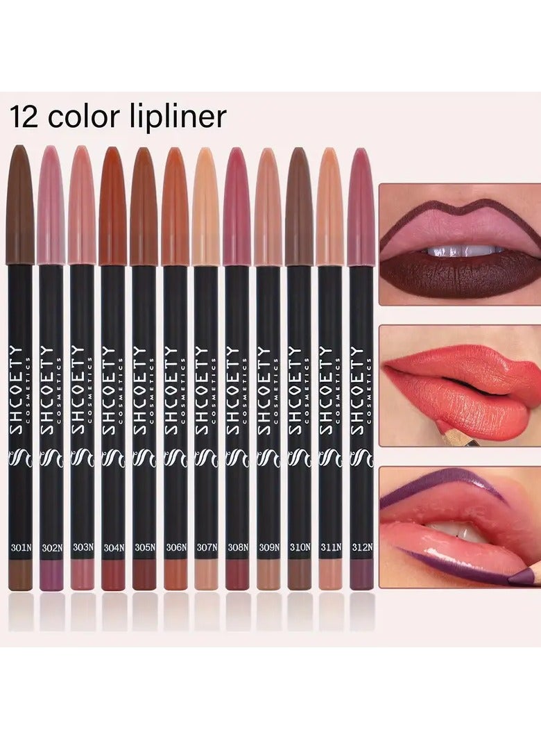 SHCOETY 12pcs Matte Waterproof Lip Liner Pencils, Long-Lasting Non-Stick, Diverse Shades - Image 1