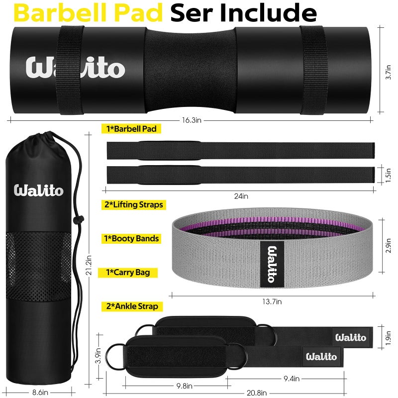 WALITO 8Pcs Barbell Pad Set for Hip Thrust - Squat Pad,Gym Accessories for Women with Bar Bad,Bench Press, with Gym Ankle Straps,Resistance Bands for Working Out,Lifting Strap,Carry Bag - Image 2