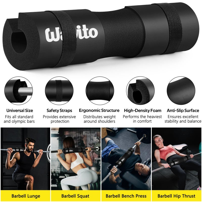 WALITO 8Pcs Barbell Pad Set for Hip Thrust - Squat Pad,Gym Accessories for Women with Bar Bad,Bench Press, with Gym Ankle Straps,Resistance Bands for Working Out,Lifting Strap,Carry Bag - Image 3