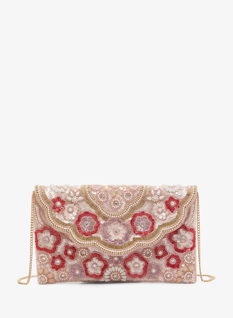 Embroidered Beaded Floral Clutch