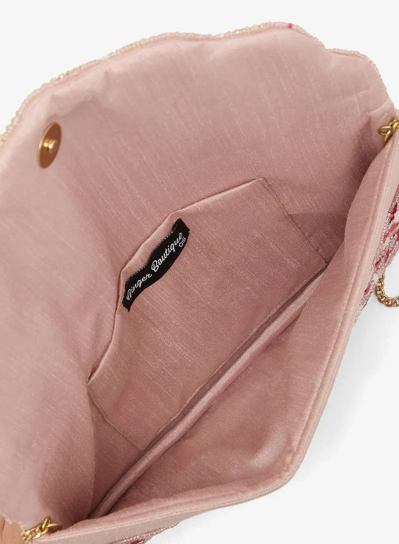Ginger Boutique Pink Embroidered Beaded Floral Clutch for Women | Best Price UAE