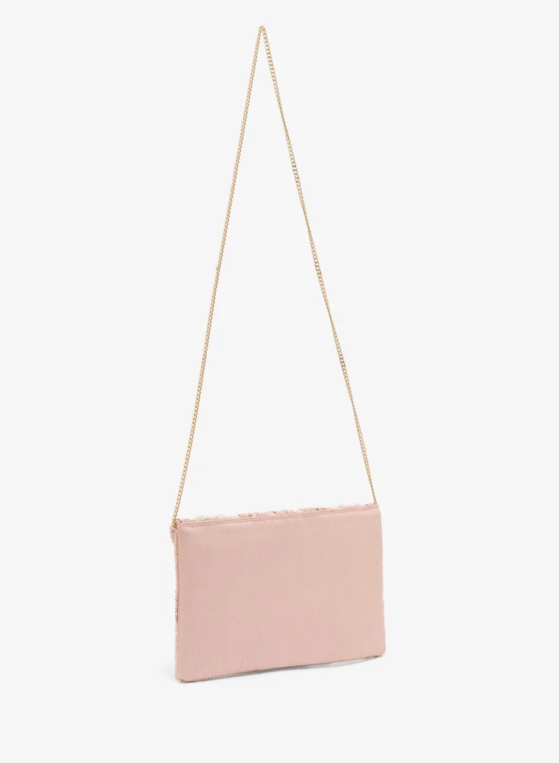 Ginger Boutique Pink Embroidered Beaded Floral Clutch for Women | Best Price UAE
