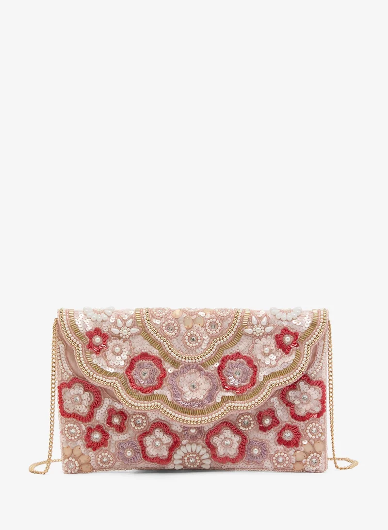 Ginger Boutique Embroidered Beaded Floral Clutch