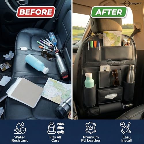Neodrift 'Seat Master Lite' Premium 7D Car Seat Organizer, Universal Fit, Multi-Pocket Storage for Bottles, Documents, Mobile, Keys, Tissues (Color: Black) (Set of 1) - Image 2