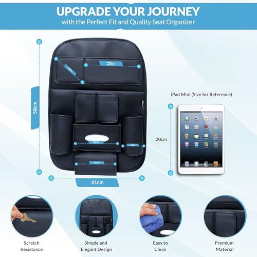 Neodrift 'Seat Master Lite' Premium 7D Car Seat Organizer, Universal Fit, Multi-Pocket Storage for Bottles, Documents, Mobile, Keys, Tissues (Color: Black) (Set of 1) - Image 3