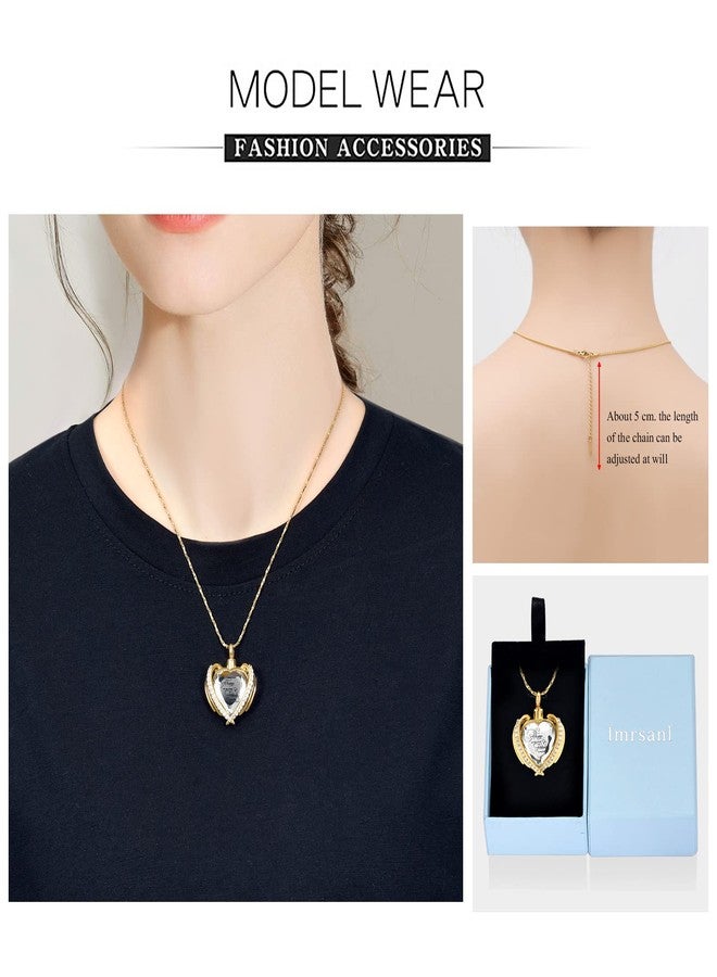 Imrsanl Cremation Jewelry for Ashes Pendant - Crystal Heart Urn Necklace with Mini Keepsake Urn Memorial Ash Jewelry (Gold-White Stone) - Image 3