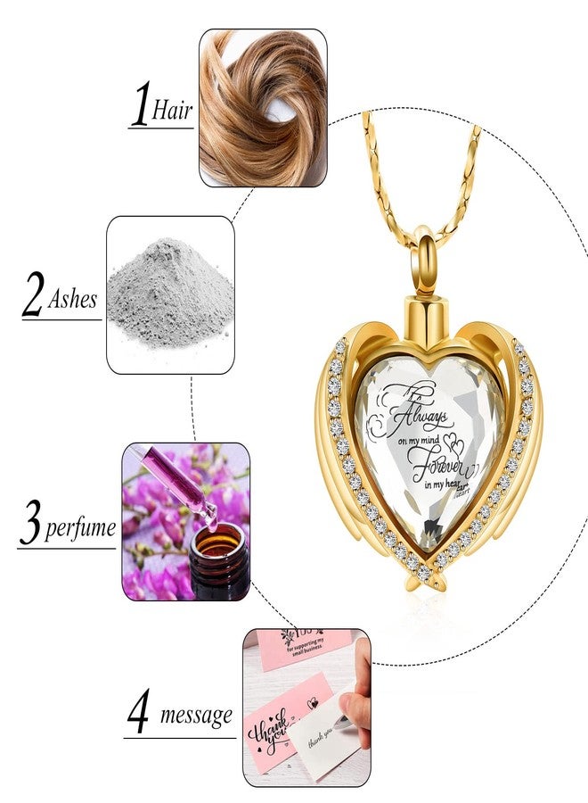 Imrsanl Cremation Jewelry for Ashes Pendant - Crystal Heart Urn Necklace with Mini Keepsake Urn Memorial Ash Jewelry (Gold-White Stone) - Image 5