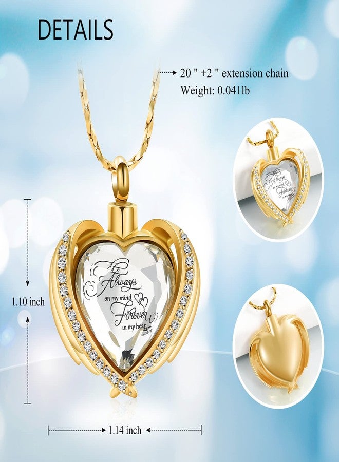Imrsanl Cremation Jewelry for Ashes Pendant - Crystal Heart Urn Necklace with Mini Keepsake Urn Memorial Ash Jewelry (Gold-White Stone) - Image 2