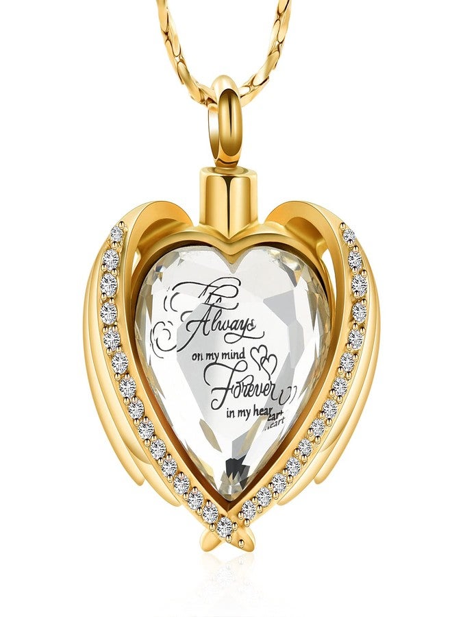 Imrsanl Cremation Jewelry for Ashes Pendant - Crystal Heart Urn Necklace with Mini Keepsake Urn Memorial Ash Jewelry (Gold-White Stone) - Image 1