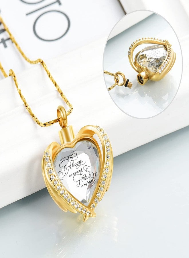 Imrsanl Cremation Jewelry for Ashes Pendant - Crystal Heart Urn Necklace with Mini Keepsake Urn Memorial Ash Jewelry (Gold-White Stone) - Image 4