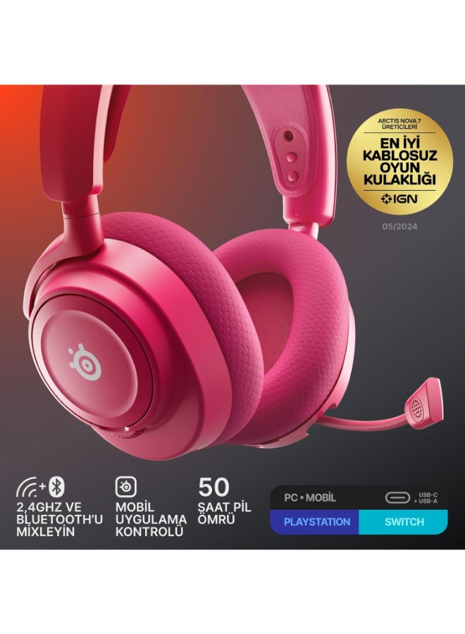 SteelSeries Arctis Nova 7 Gen 2 Wireless Gaming Headphones, Neodymium Magnetic Drivers, 360° Spatial Audio, Noise Rejecting Mic, 50h Battery Life, Margenta | 61732 - Image 2