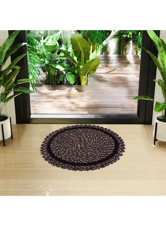 Kuber Industries Round Shape Feather Door Mat - Cotton Reversible for Kitchen and Home - 20 Inch Large - Pack of 2 - Brown - Image 2