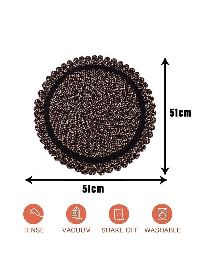 Kuber Industries Round Shape Feather Door Mat - Cotton Reversible for Kitchen and Home - 20 Inch Large - Pack of 2 - Brown - Image 3