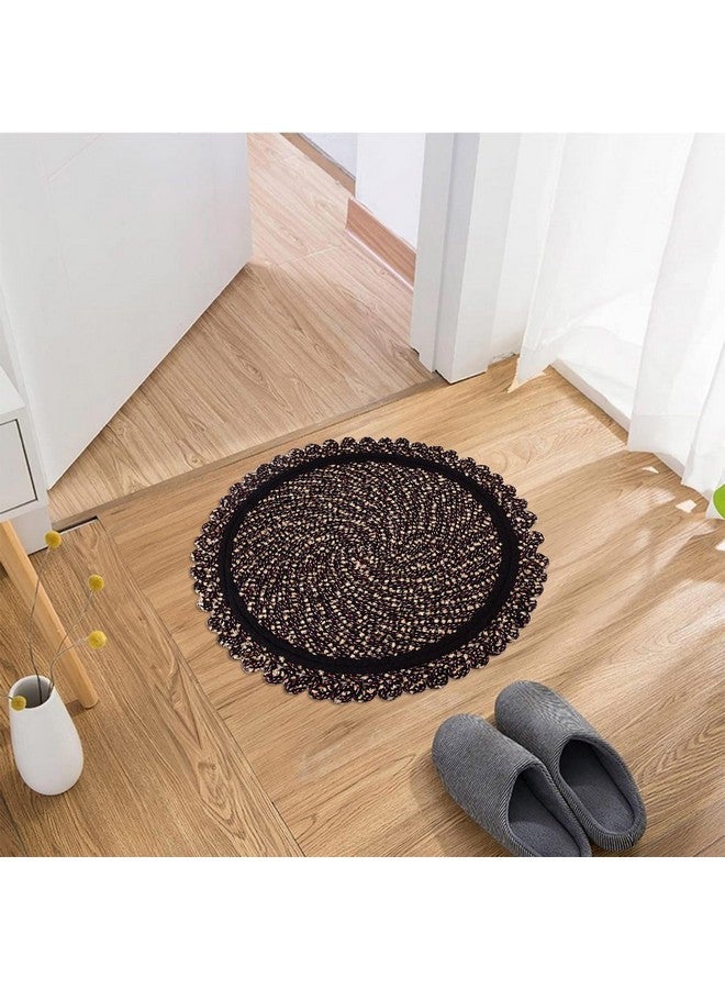 Kuber Industries Round Shape Feather Door Mat - Cotton Reversible for Kitchen and Home - 20 Inch Large - Pack of 2 - Brown - Image 5