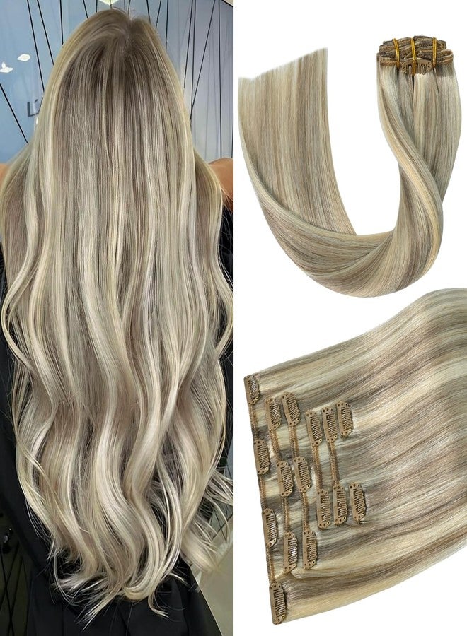 Aison Ash Blonde Clip in Hair Extensions Real Human Hair 85G 100% Remy Human Hair for Women 7pcs 16clips (18 Inch #18P613) - Image 1