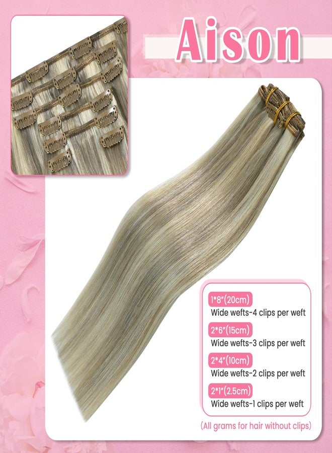 Aison Ash Blonde Clip in Hair Extensions Real Human Hair 85G 100% Remy Human Hair for Women 7pcs 16clips (18 Inch #18P613) - Image 2