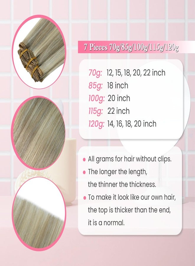 Aison Ash Blonde Clip in Hair Extensions Real Human Hair 85G 100% Remy Human Hair for Women 7pcs 16clips (18 Inch #18P613) - Image 5