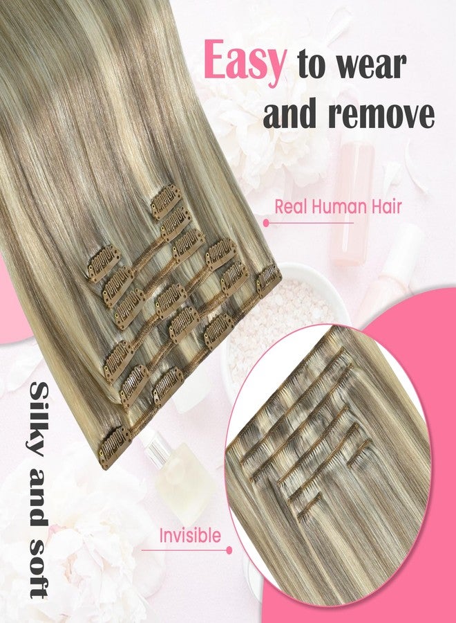 Aison Ash Blonde Clip in Hair Extensions Real Human Hair 85G 100% Remy Human Hair for Women 7pcs 16clips (18 Inch #18P613) - Image 3