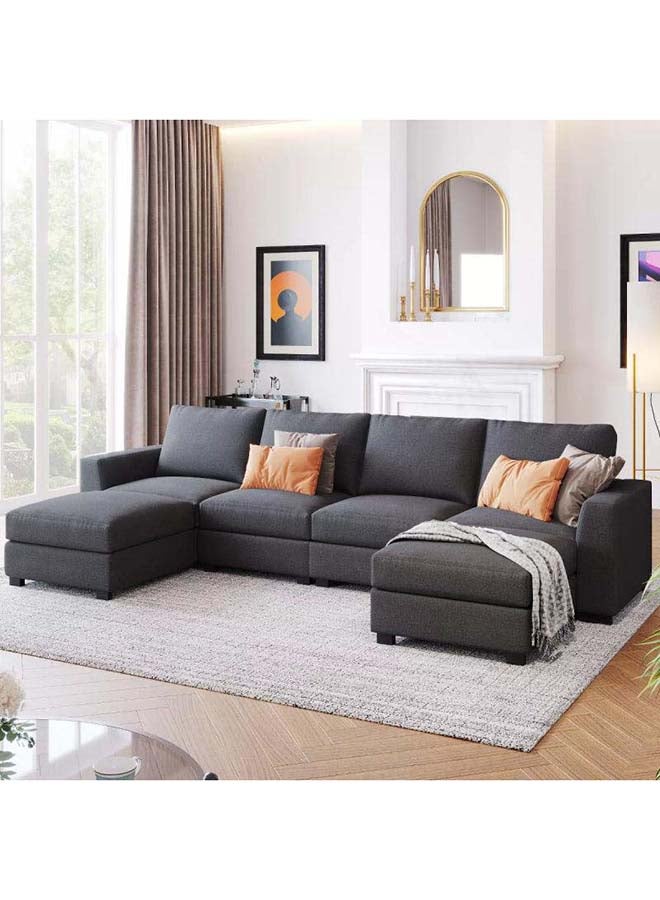 الهوم كنب كتان رمادية على شكل حرف U من الهوم - 110111704