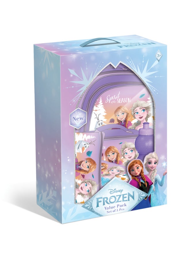 Disney Frozen 5 in 1 Value Pack (16" Trolley Bag with Lunch Box, Lunch bag, Water Bottle and Pencil Case) - Image 1
