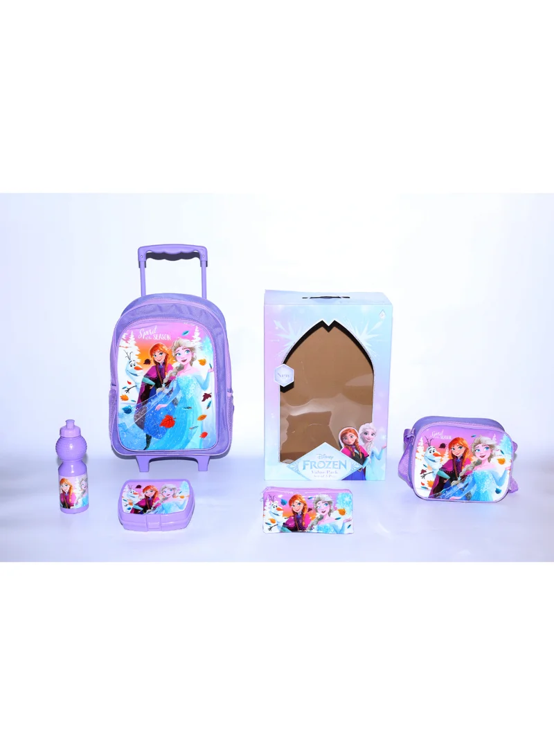 Disney Frozen 5 in 1 Value Pack (16" Trolley Bag with Lunch Box, Lunch bag, Water Bottle and Pencil Case)