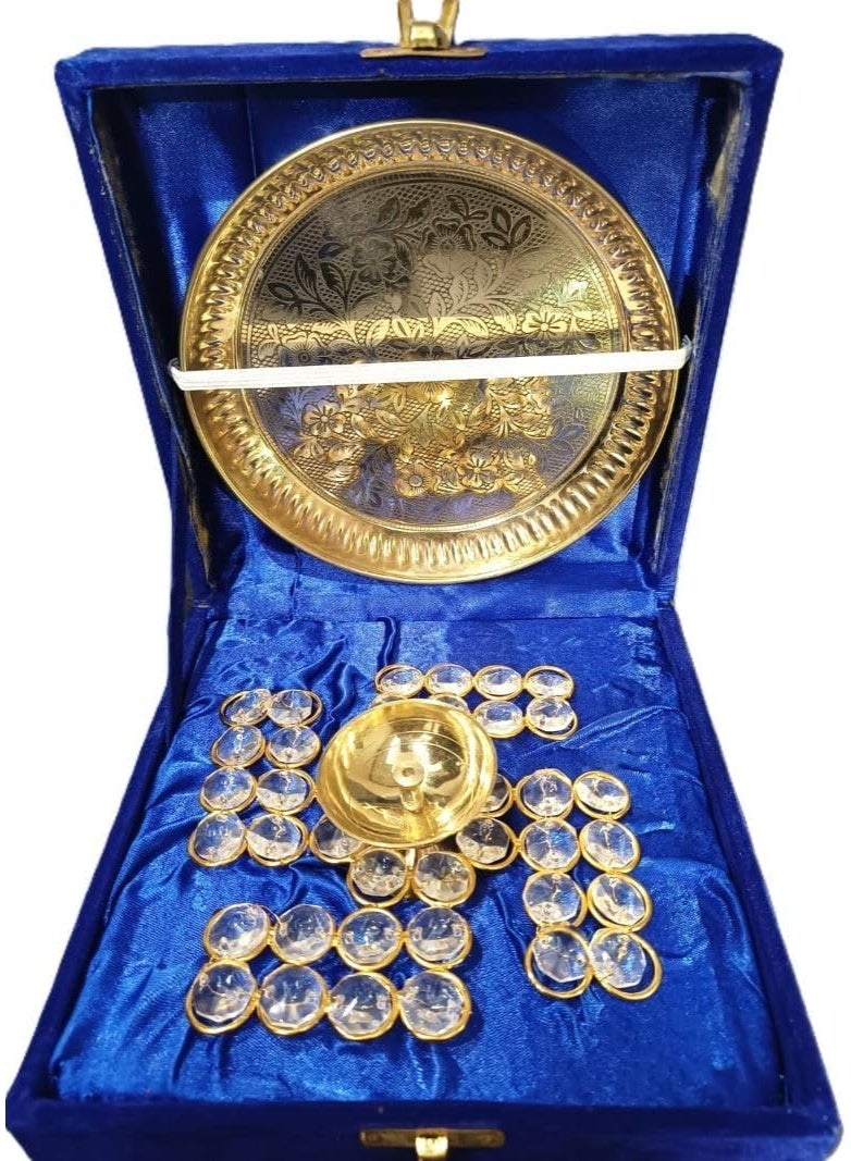 جيني GINI Crystal Swastik Brass Diya & Thali، مصباح زيت ديباك المزخرف ومجموعة هدايا ثالي - Image 1